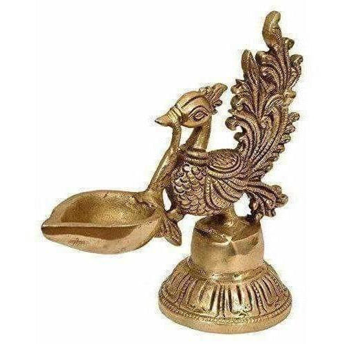 Bird Design Brass Diya Deepak Oil Lamp in Glossy Black Antique Finished Puja Item | Grocsy