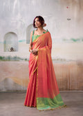 Anaita Red Handloom Tissue Silk Self Woven Plain Saree | Grocsy