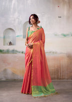 Anaita Red Handloom Tissue Silk Self Woven Plain Saree | Grocsy