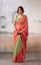 Anaita Red Handloom Tissue Silk Self Woven Plain Saree | Grocsy