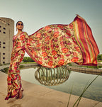Monjolika Fashion Multicolor Digital Print Satin Trendy Saree | Grocsy