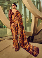 Monjolika Fashion Multicolor Digital Print Satin Trendy Saree | Grocsy