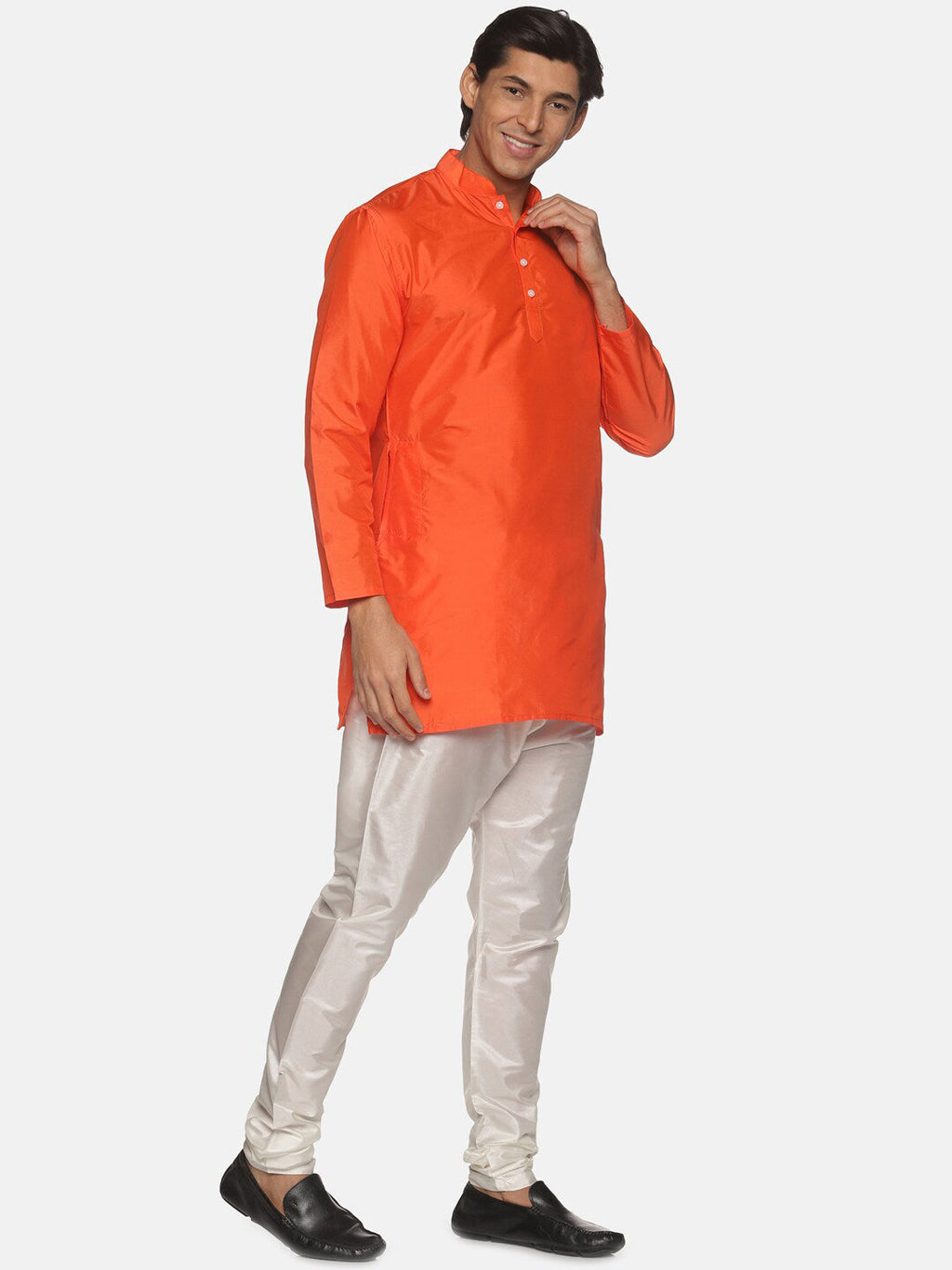 Sethukrishna Men Orange Kurti with Pyjamas | Grocsy