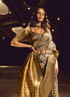 Monjolika Fashion Black & Gold Colour Organza Weaving Checks Saree With Blouse | Grocsy