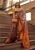 Monjolika Fashion Black & Red Colour Organza Weaving Checks Saree With Blouse | Grocsy