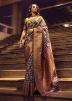 Monjolika Fashion Black & Baby Pink Colour Organza Weaving Checks Saree With Blouse | Grocsy