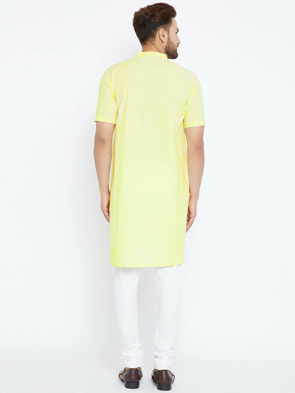 Even Apparels Yellow Color Pure Cotton Men's Kurta With Band Collar | Grocsy