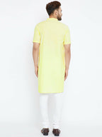 Even Apparels Yellow Color Pure Cotton Men's Kurta With Band Collar | Grocsy