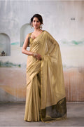 Anaita Beige Handloom Tissue Silk Self Woven Plain Saree | Grocsy