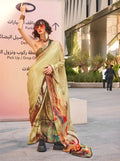 Monjolika Fashion Light Peach Color Swiss Satin Printed Saree With Blouse | Grocsy