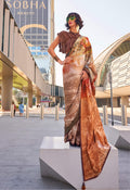 Monjolika Fashion Brown Color Swiss Satin Printed Saree With Blouse | Grocsy