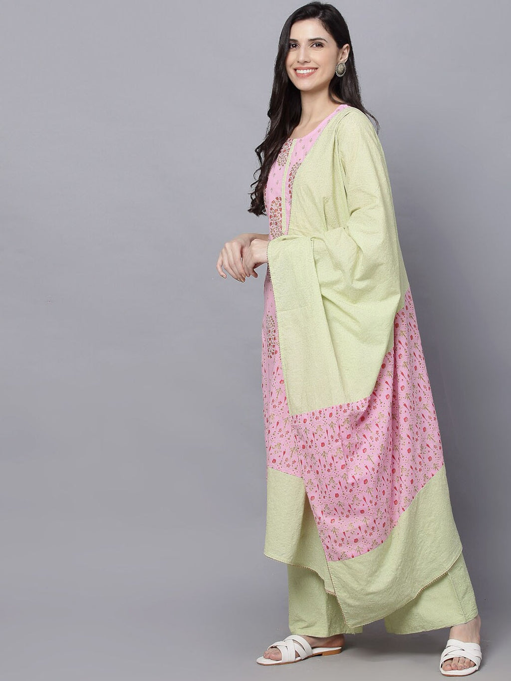 HERE&NOW Women Pink Ethnic Motifs Printed Pure Cotton Kurta Set | Grocsy