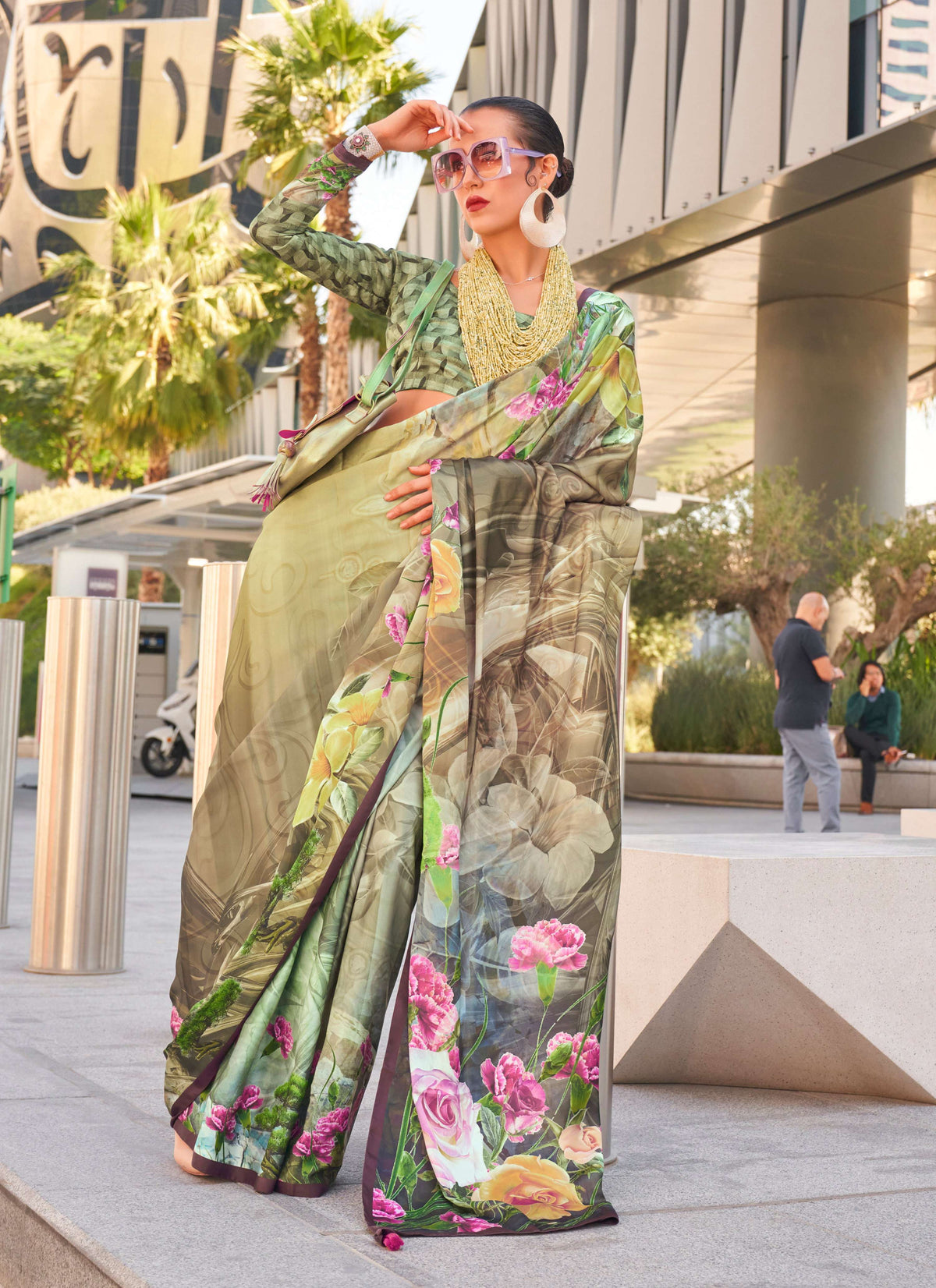 Monjolika Fashion Light Yellow Color Swiss Satin Printed Saree With Blouse | Grocsy