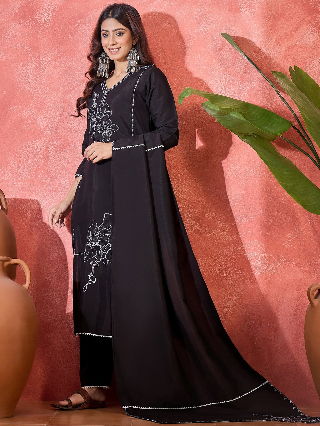 Joban Fashion Black Silk Embroidery Readymade Kurta Set | Grocsy