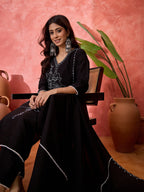 Joban Fashion Black Silk Embroidery Readymade Kurta Set | Grocsy