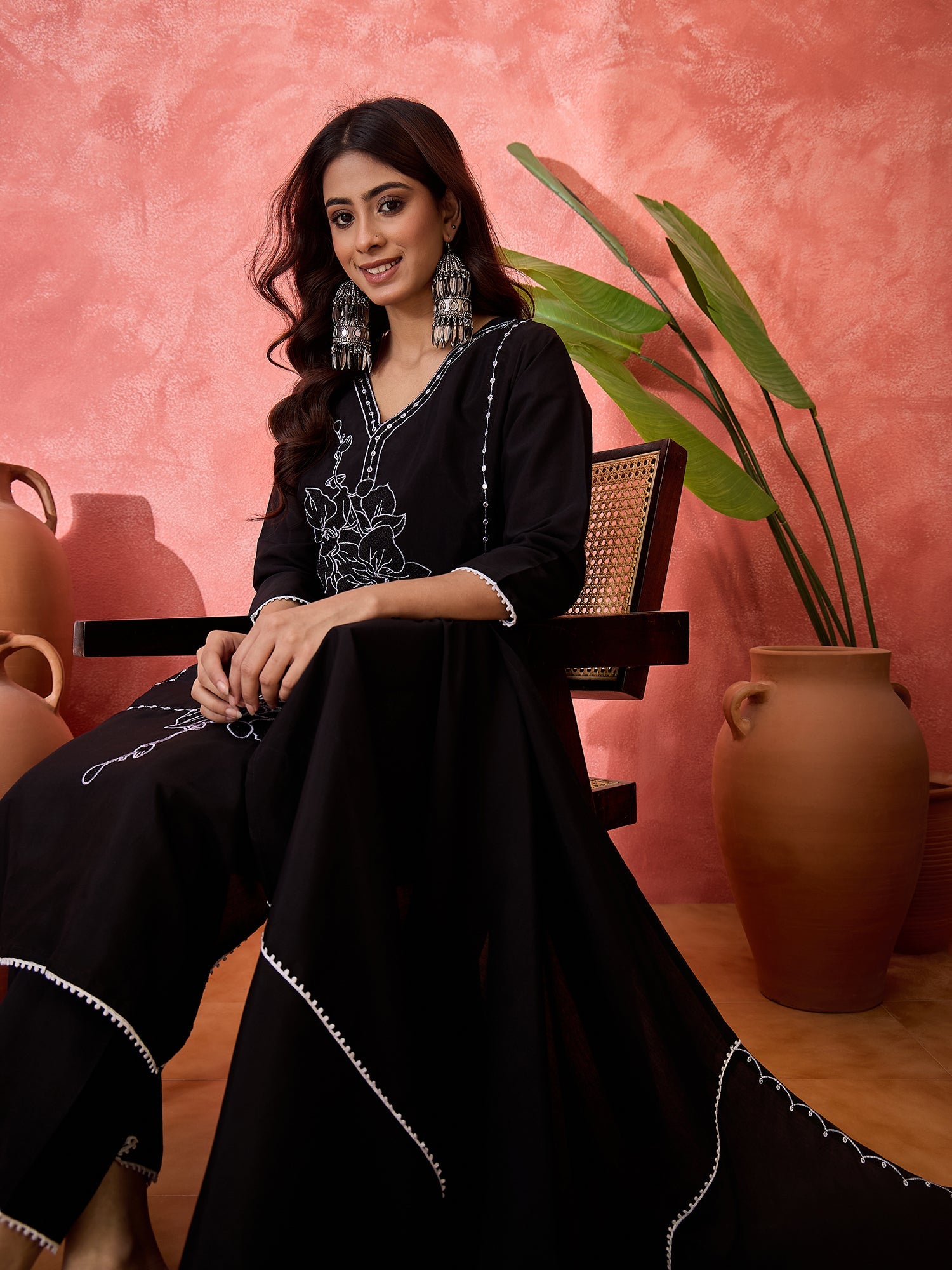 Joban Fashion Black Silk Embroidery Readymade Kurta Set | Grocsy