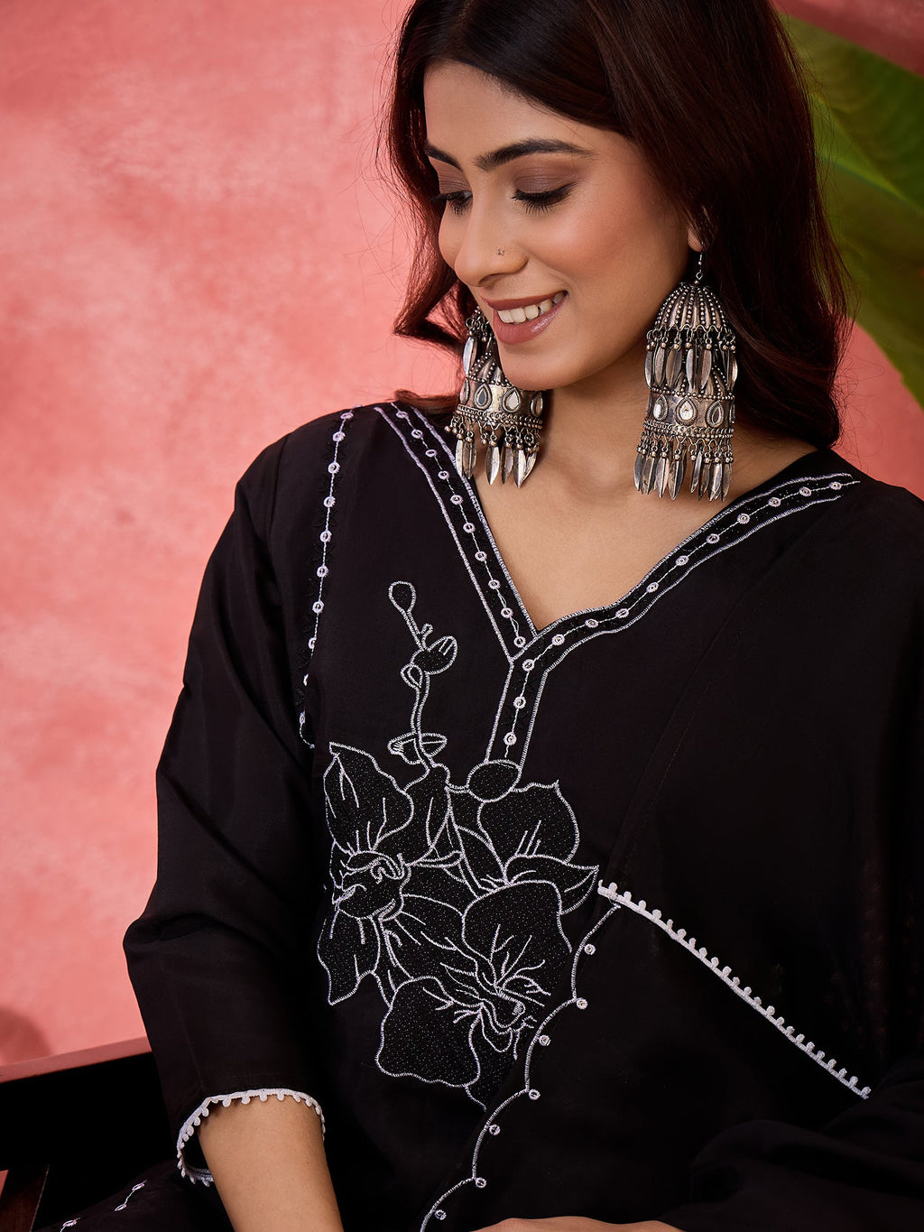 Joban Fashion Black Silk Embroidery Readymade Kurta Set | Grocsy