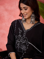 Joban Fashion Black Silk Embroidery Readymade Kurta Set | Grocsy