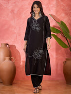 Joban Fashion Black Silk Embroidery Readymade Kurta Set | Grocsy