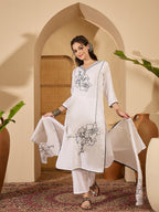 Joban Fashion White Silk Embroidery Readymade Kurta Set | Grocsy
