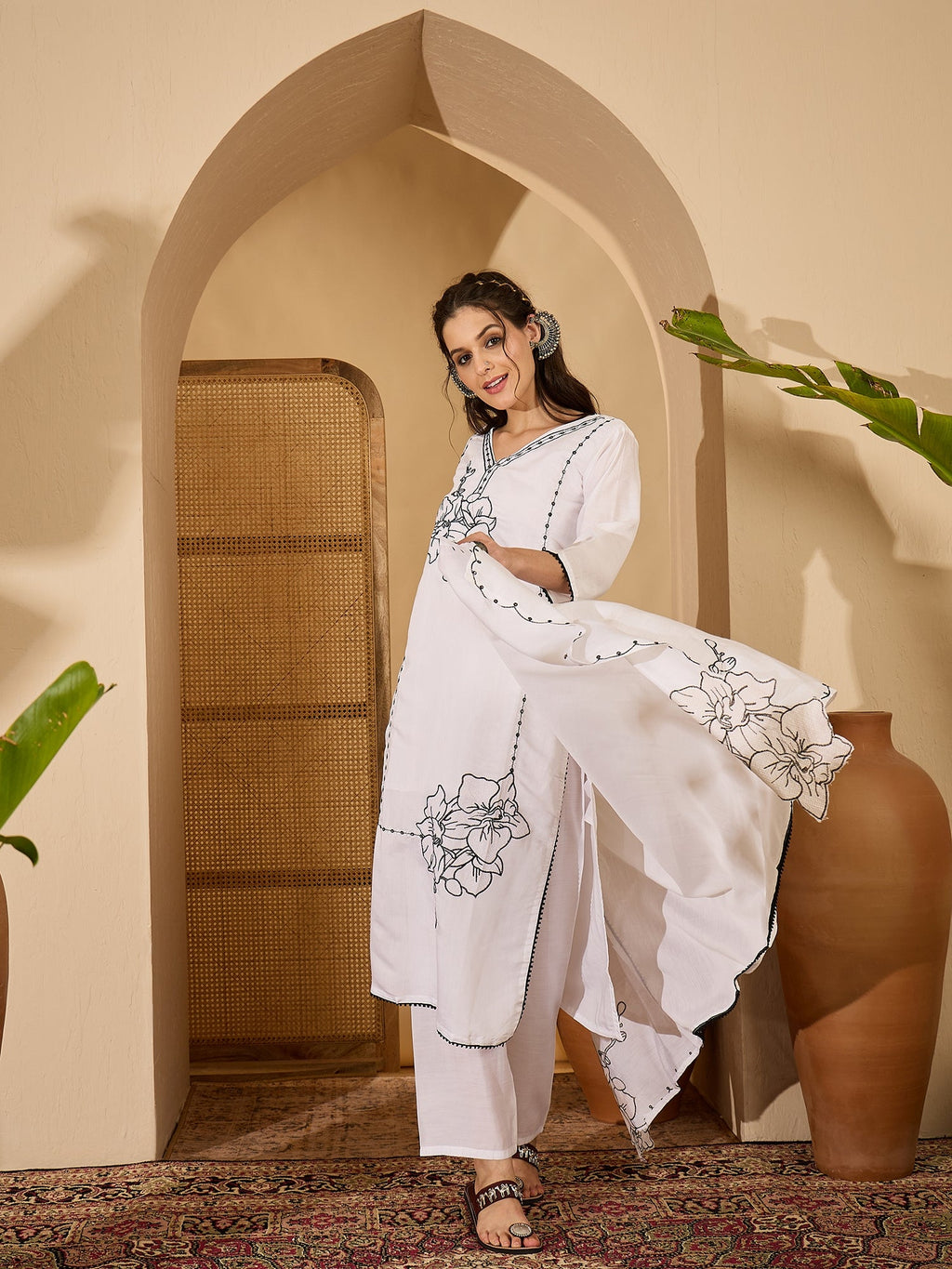 Joban Fashion White Silk Embroidery Readymade Kurta Set | Grocsy
