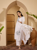 Joban Fashion White Silk Embroidery Readymade Kurta Set | Grocsy