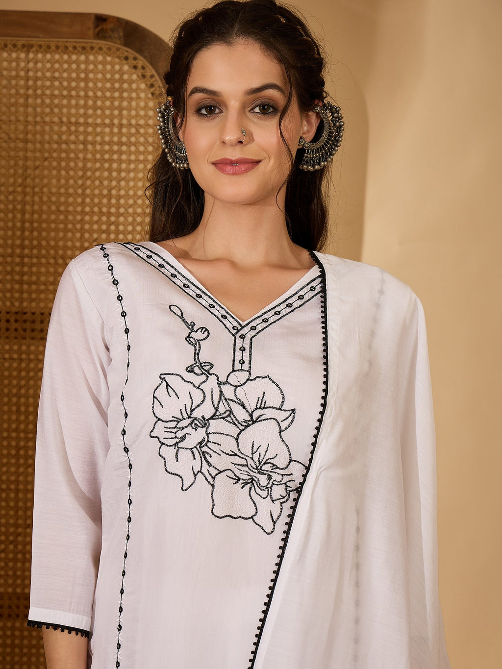 Joban Fashion White Silk Embroidery Readymade Kurta Set | Grocsy