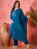 Joban Fashion Teal Silk Embroidery Readymade Kurta Set | Grocsy