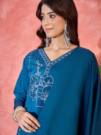 Joban Fashion Teal Silk Embroidery Readymade Kurta Set | Grocsy
