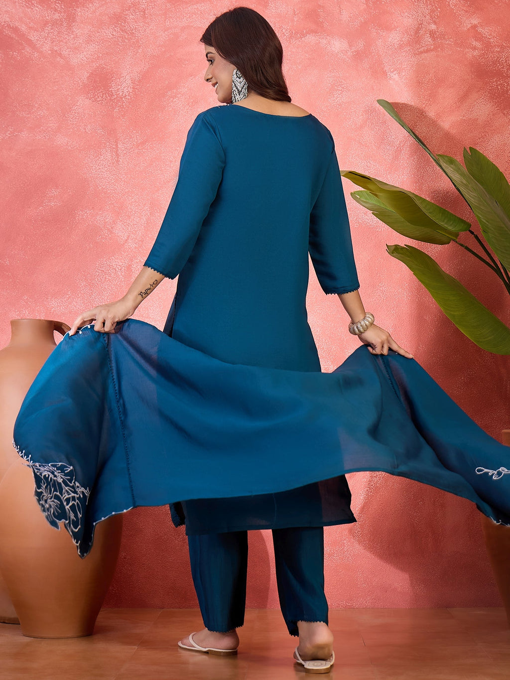 Joban Fashion Teal Silk Embroidery Readymade Kurta Set | Grocsy