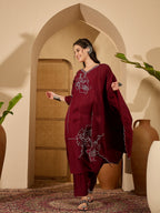 Joban Fashion Maroon Silk Embroidery Readymade Kurta Set | Grocsy