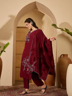 Joban Fashion Maroon Silk Embroidery Readymade Kurta Set | Grocsy