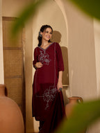Joban Fashion Maroon Silk Embroidery Readymade Kurta Set | Grocsy