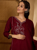 Joban Fashion Maroon Silk Embroidery Readymade Kurta Set | Grocsy