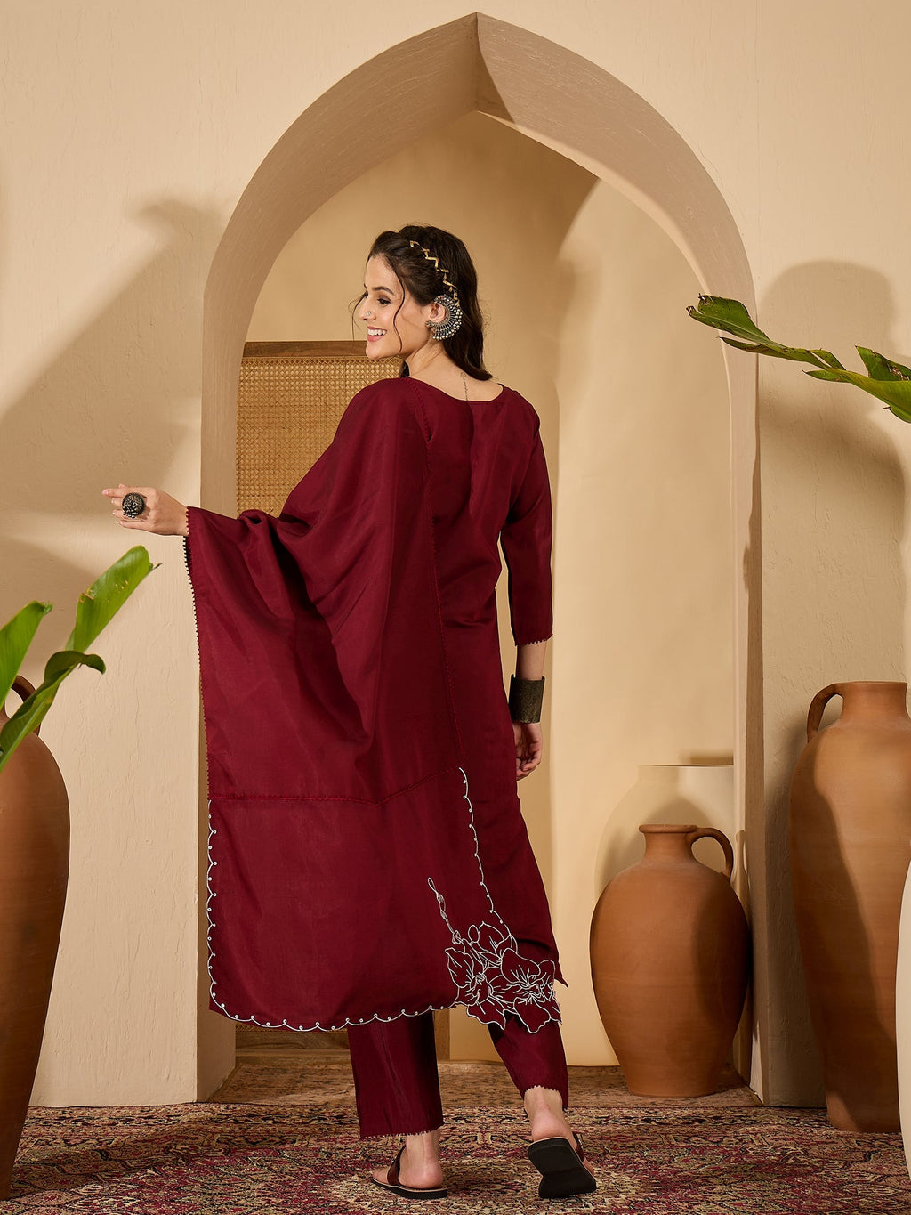 Joban Fashion Maroon Silk Embroidery Readymade Kurta Set | Grocsy