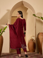 Joban Fashion Maroon Silk Embroidery Readymade Kurta Set | Grocsy