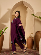 Joban Fashion Purple Silk Embroidery Readymade Kurta Set | Grocsy