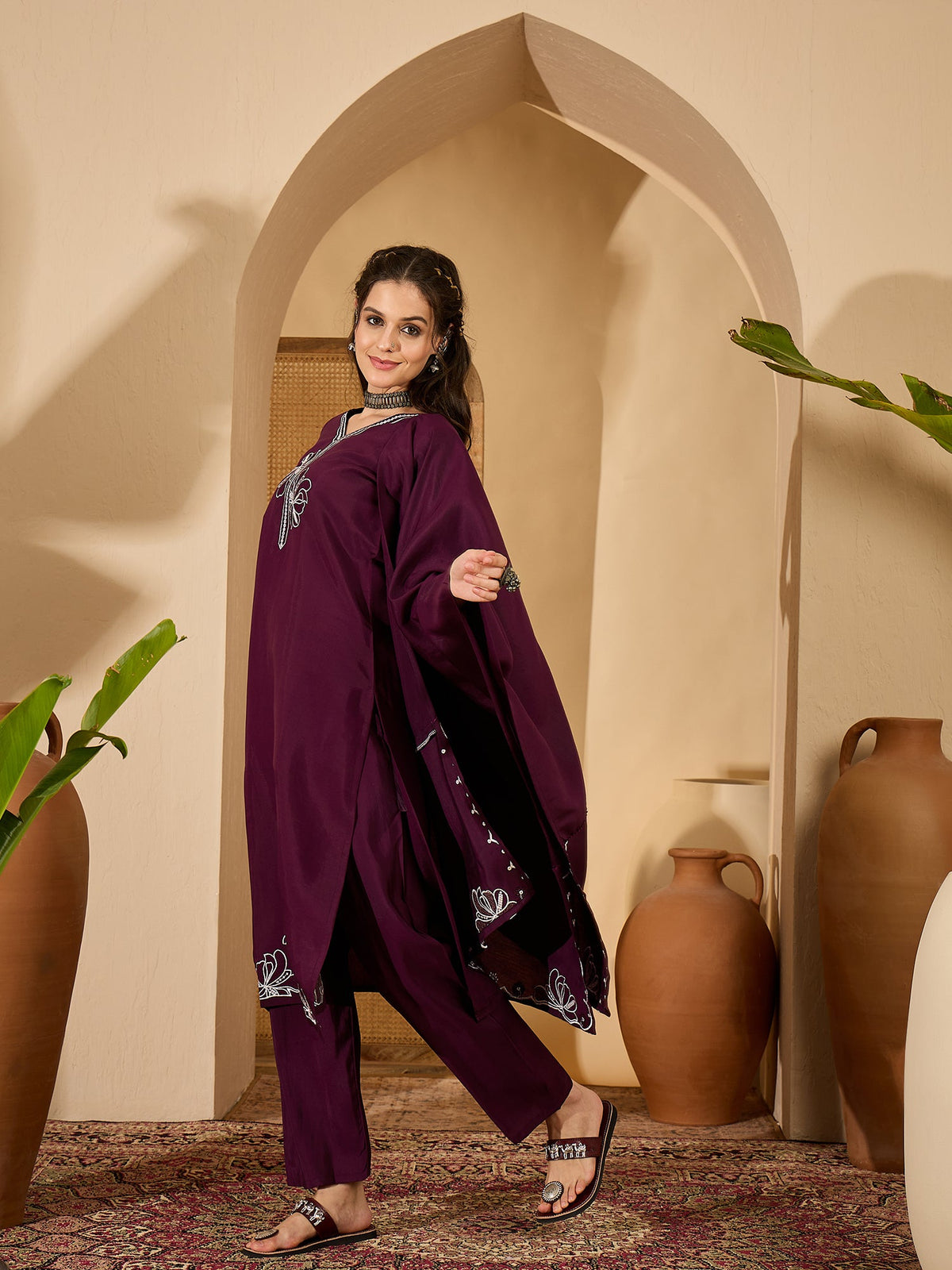 Joban Fashion Purple Silk Embroidery Readymade Kurta Set | Grocsy