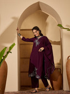 Joban Fashion Purple Silk Embroidery Readymade Kurta Set | Grocsy