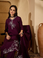 Joban Fashion Purple Silk Embroidery Readymade Kurta Set | Grocsy