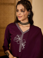 Joban Fashion Purple Silk Embroidery Readymade Kurta Set | Grocsy