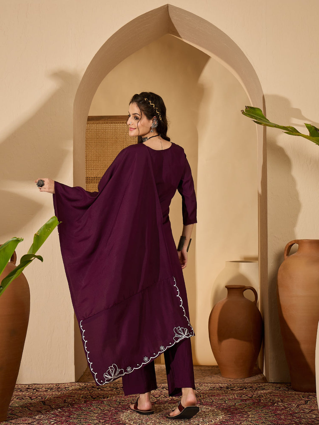 Joban Fashion Purple Silk Embroidery Readymade Kurta Set | Grocsy