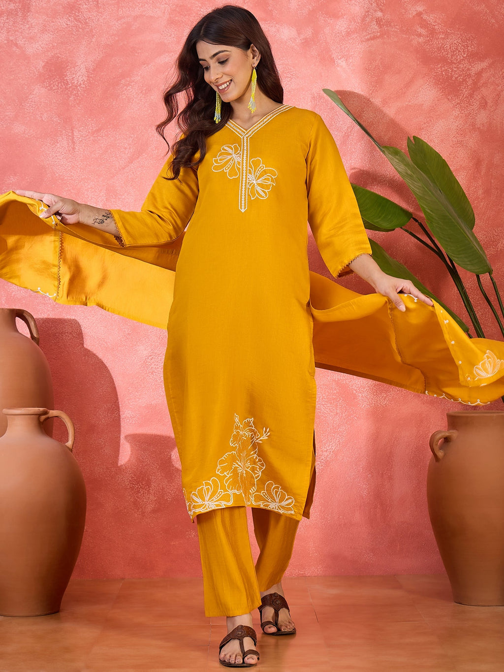 Joban Fashion Yellow Silk Embroidery Readymade Kurta Set | Grocsy