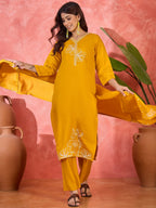 Joban Fashion Yellow Silk Embroidery Readymade Kurta Set | Grocsy