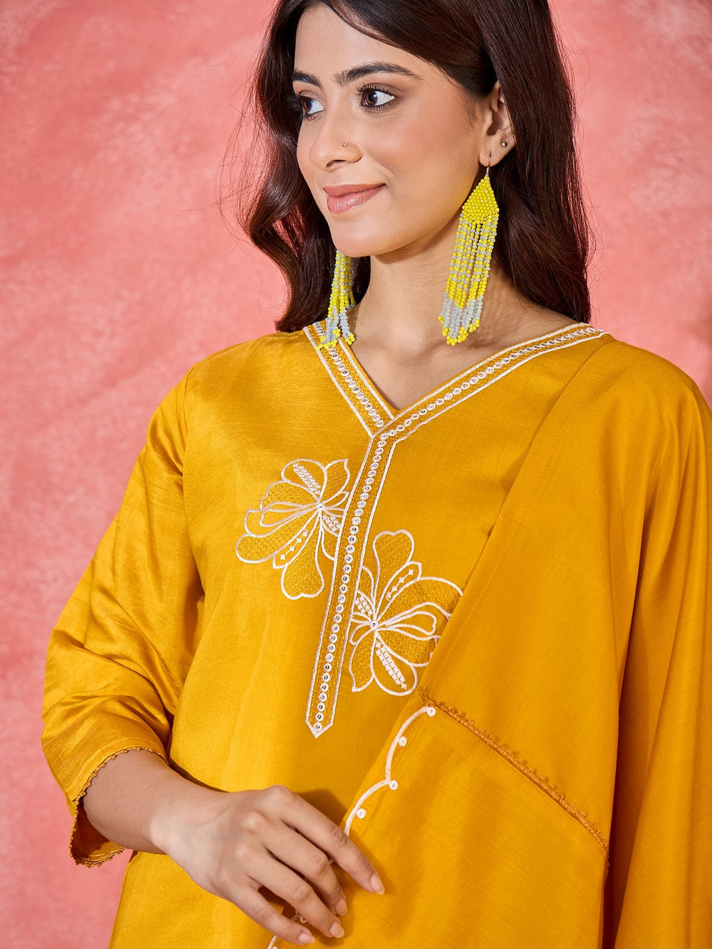Joban Fashion Yellow Silk Embroidery Readymade Kurta Set | Grocsy