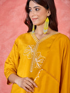 Joban Fashion Yellow Silk Embroidery Readymade Kurta Set | Grocsy