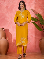 Joban Fashion Yellow Silk Embroidery Readymade Kurta Set | Grocsy