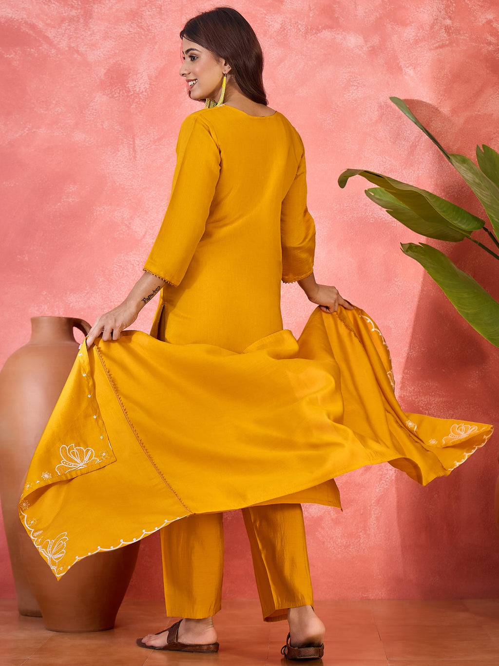 Joban Fashion Yellow Silk Embroidery Readymade Kurta Set | Grocsy