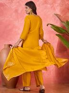 Joban Fashion Yellow Silk Embroidery Readymade Kurta Set | Grocsy