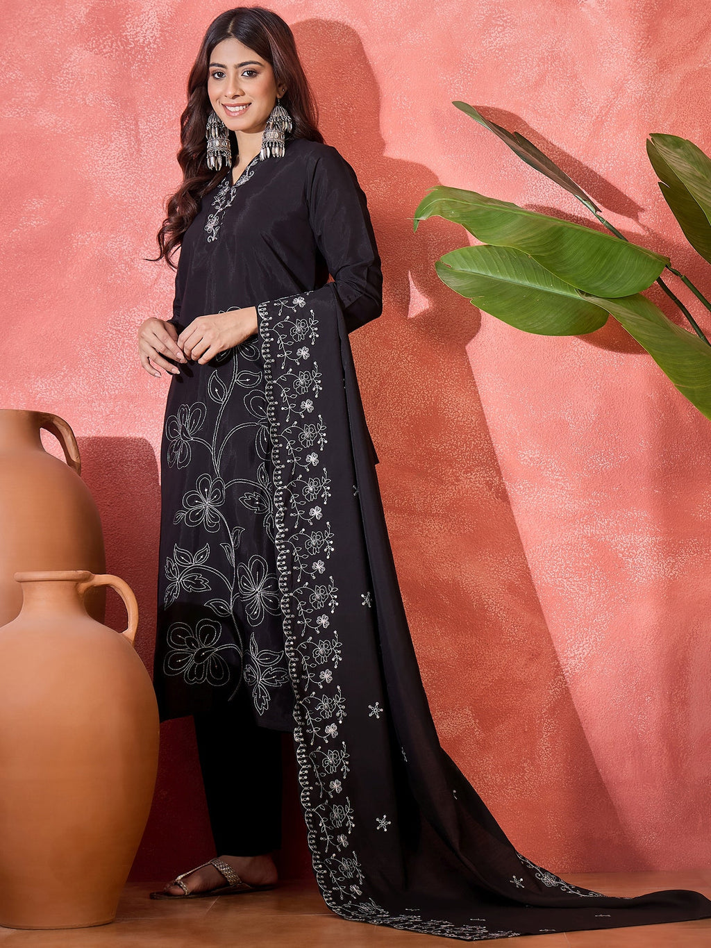 Joban Fashion Black Silk Embroidery Readymade Kurta Set | Grocsy